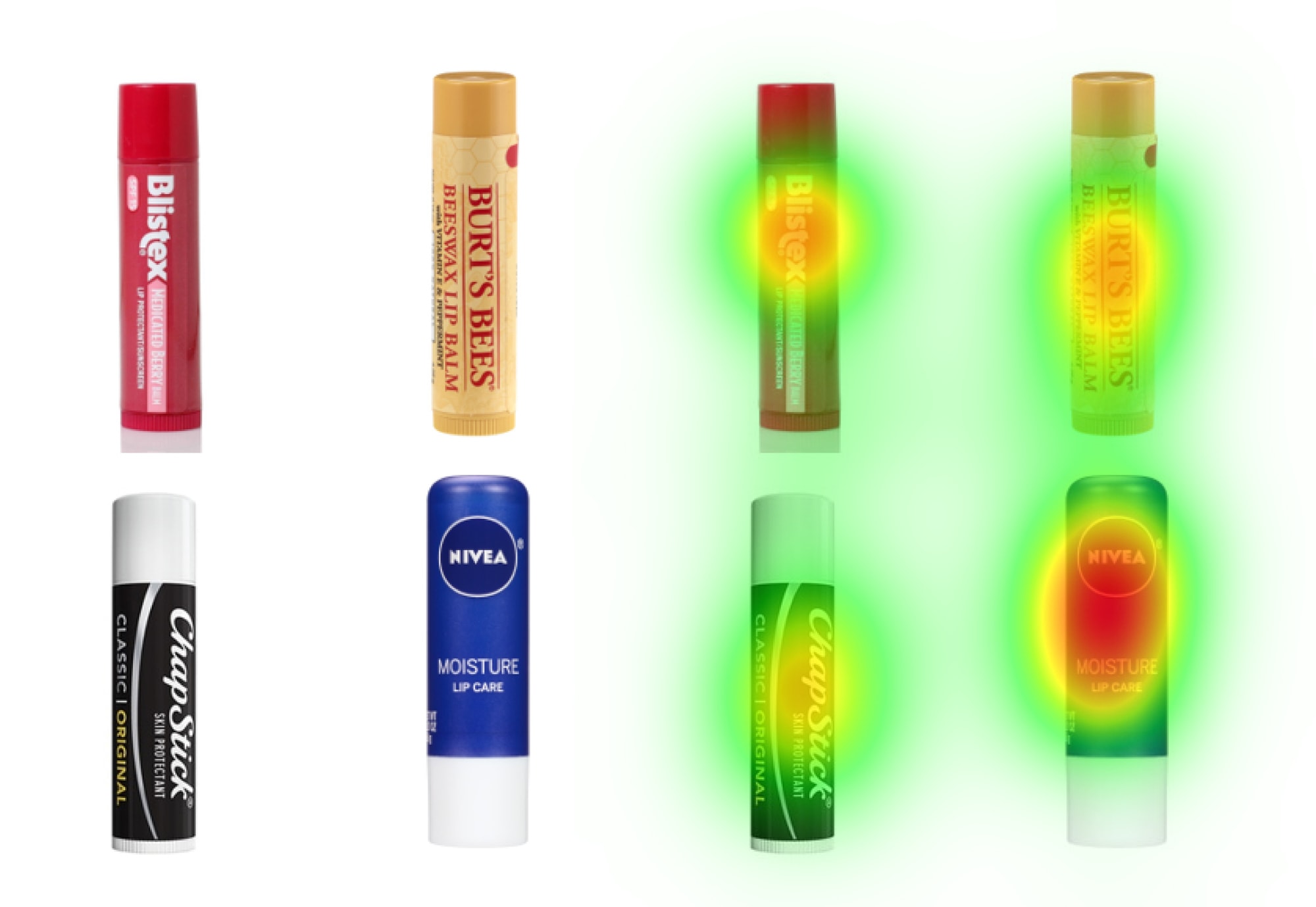 Chapsticks with the NeuroVision heatmaps over them.