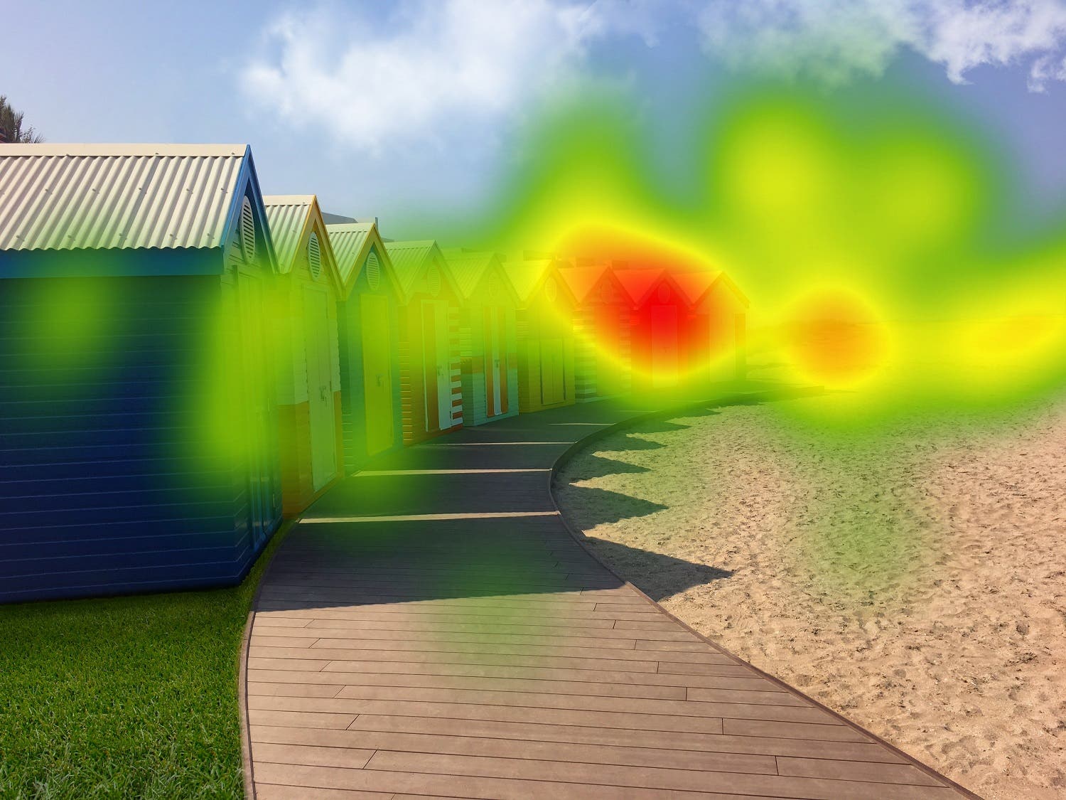 An image of houses with a heatmap over it.